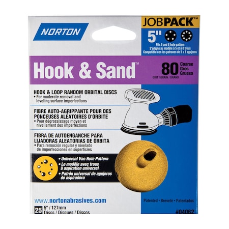 Norton Abrasives 5 in Dia, 8 Hole, Aluminum Oxide, 80 Grit, Coated Type 7660704062